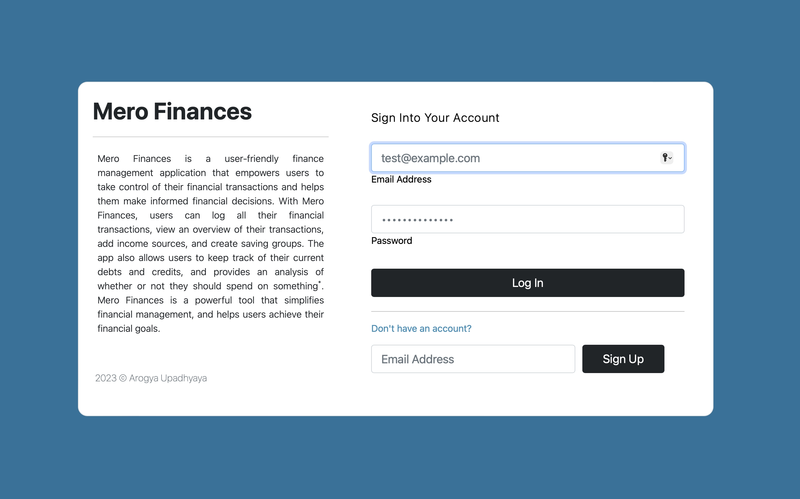 Mero Finances, an app developed by Arogya Upadhyaya